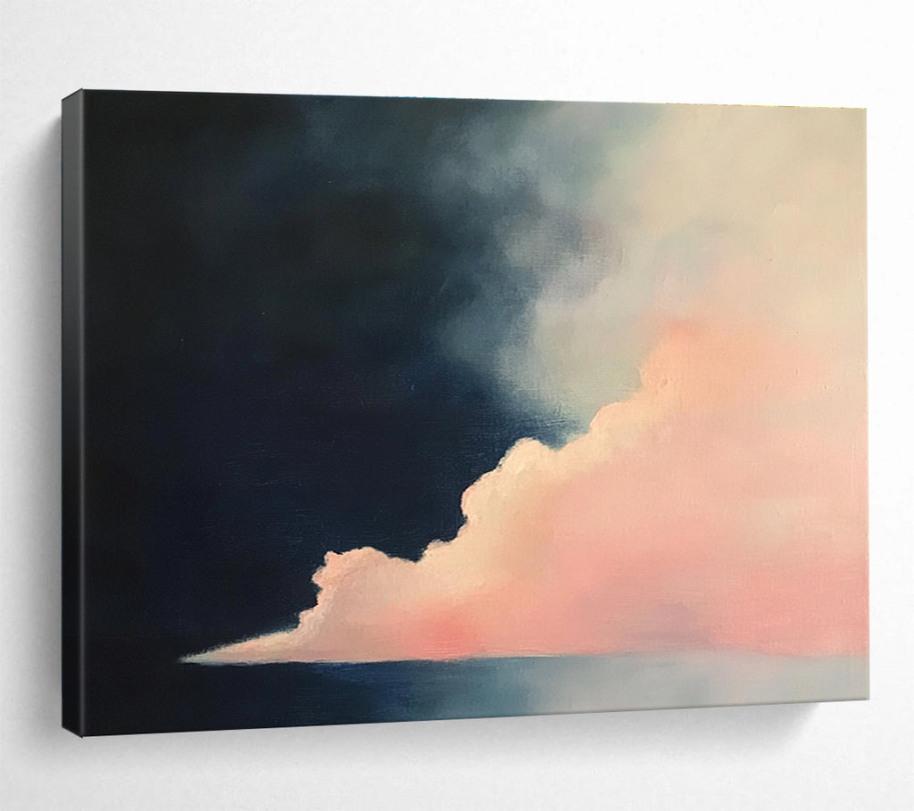 Dramatic Cloud Contrast Abstract Painting with Pink and Dark Blue Tones DYP566