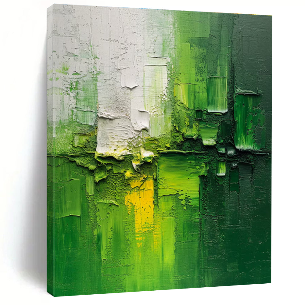 Green Yellow White Textured Abstract Painting ADGE003