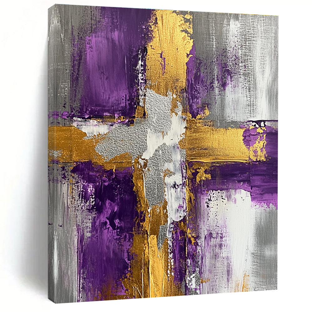 Purple Gold and Gray Abstract Painting with Opulent Accents GER521