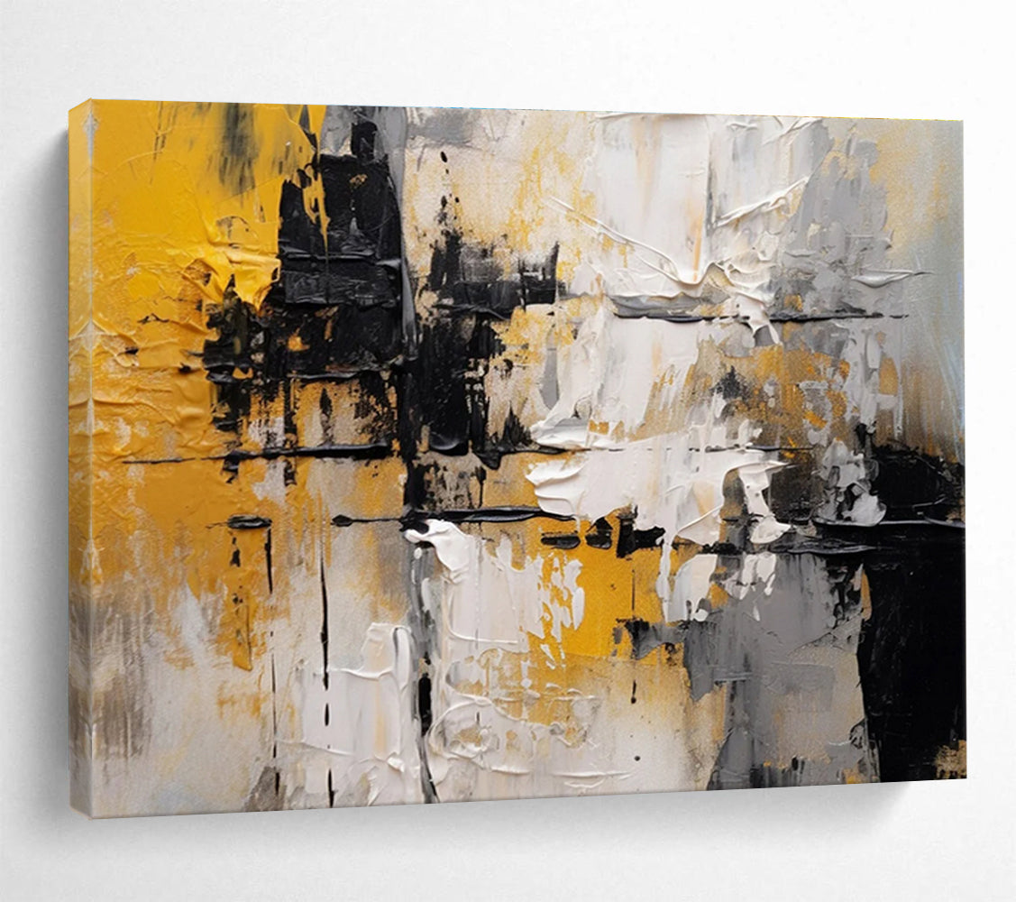 Yellow Black White Abstract Textured Painting THY084
