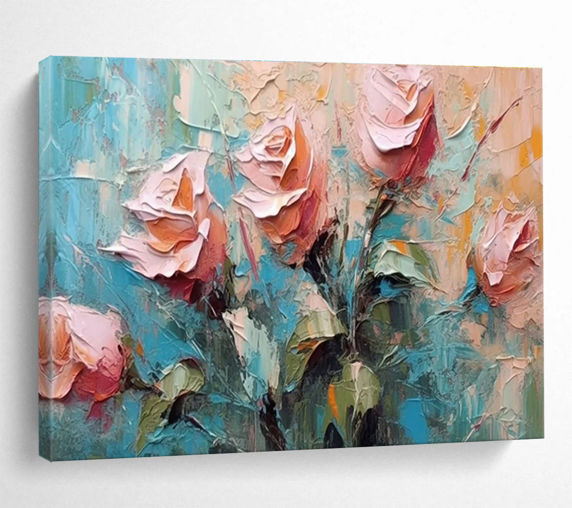 Textured Rose Bouquet Abstract Painting with Soft and Bold Strokes THY293