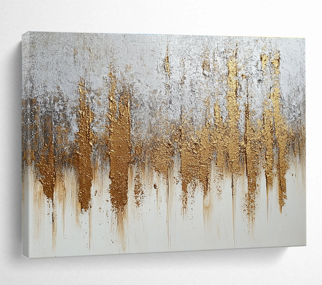 Gold and Silver Abstract Painting with Metallic Textures DYP368