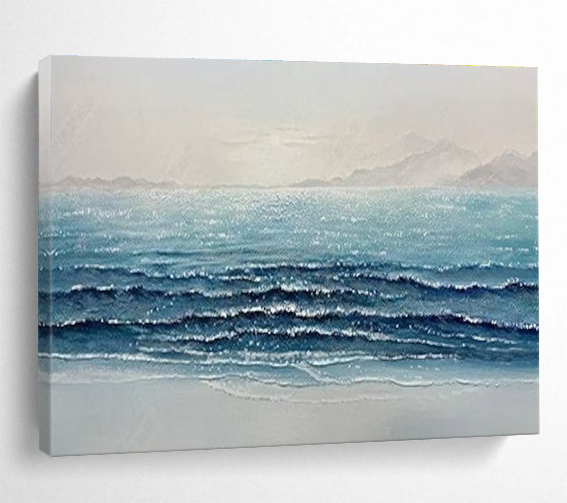 Sparkling Sea Wave Abstract Painting with Blue, White, and Grey Tones THY185