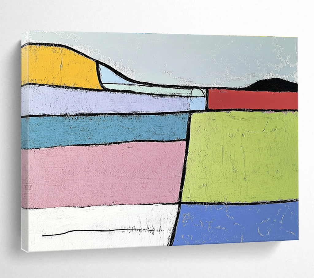 Colorful Geometric Landscape Abstract Painting with Bold Shapes DYP222