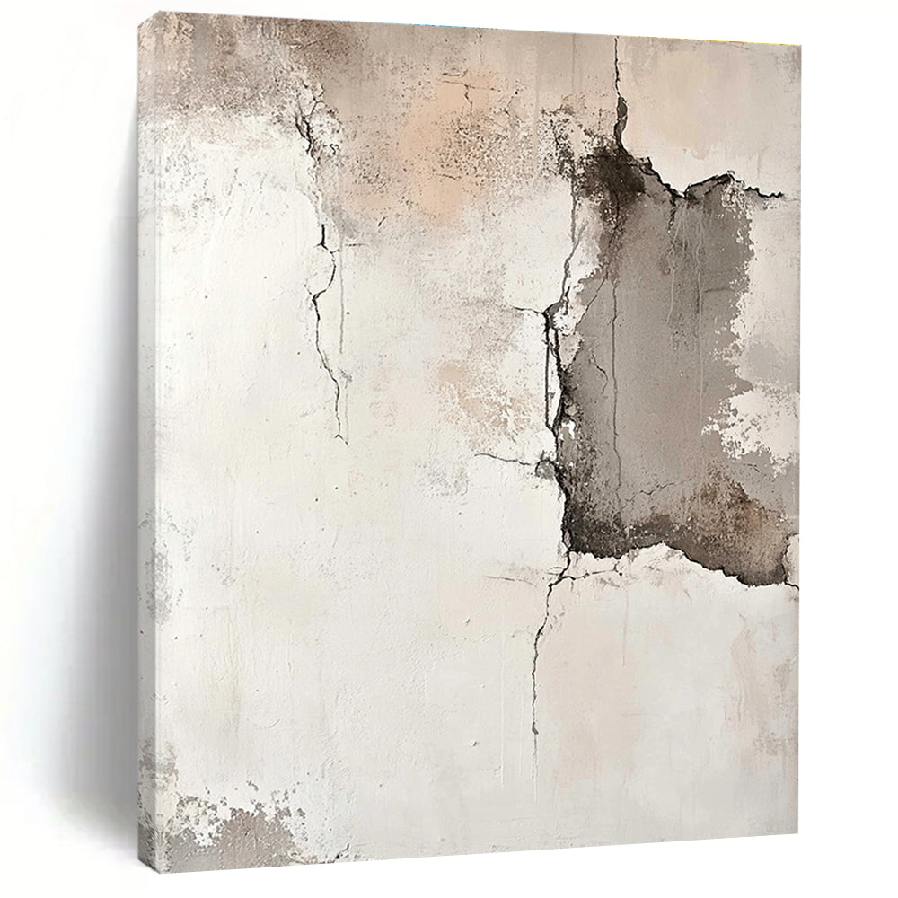 Beige and Gray Abstract Painting with Cracked Textures GER564