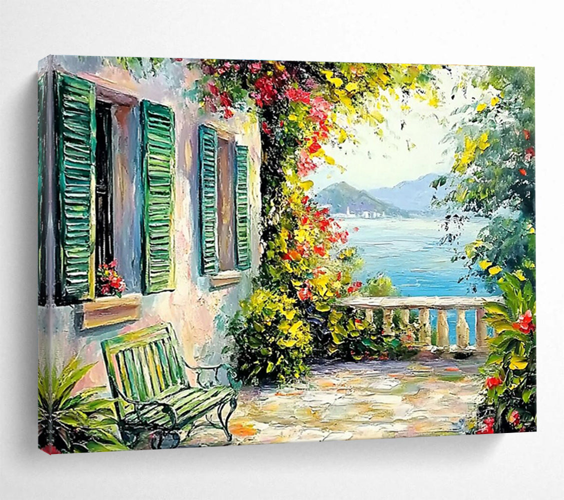 Coastal Terrace Abstract Painting with Charming, Mediterranean Vibes THY415