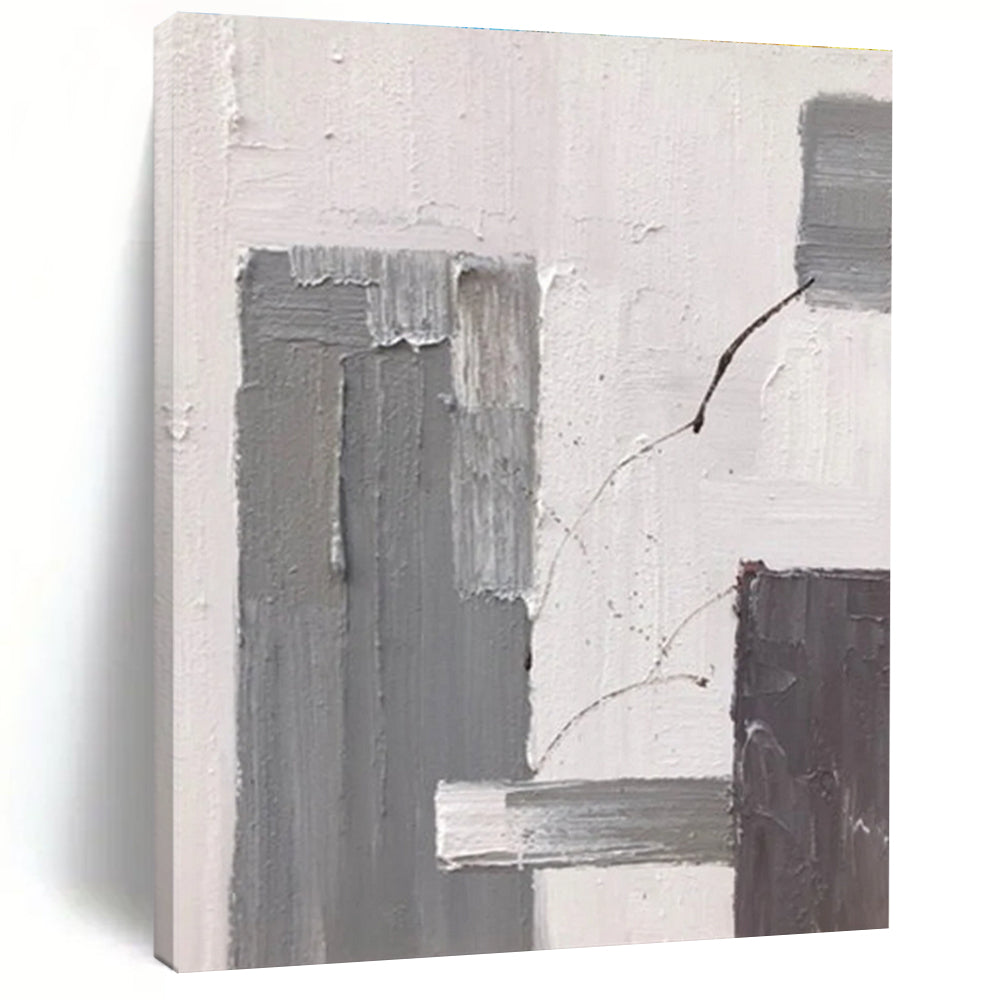 Gray and White Textured Abstract Painting with Subtle Shapes ADGE396