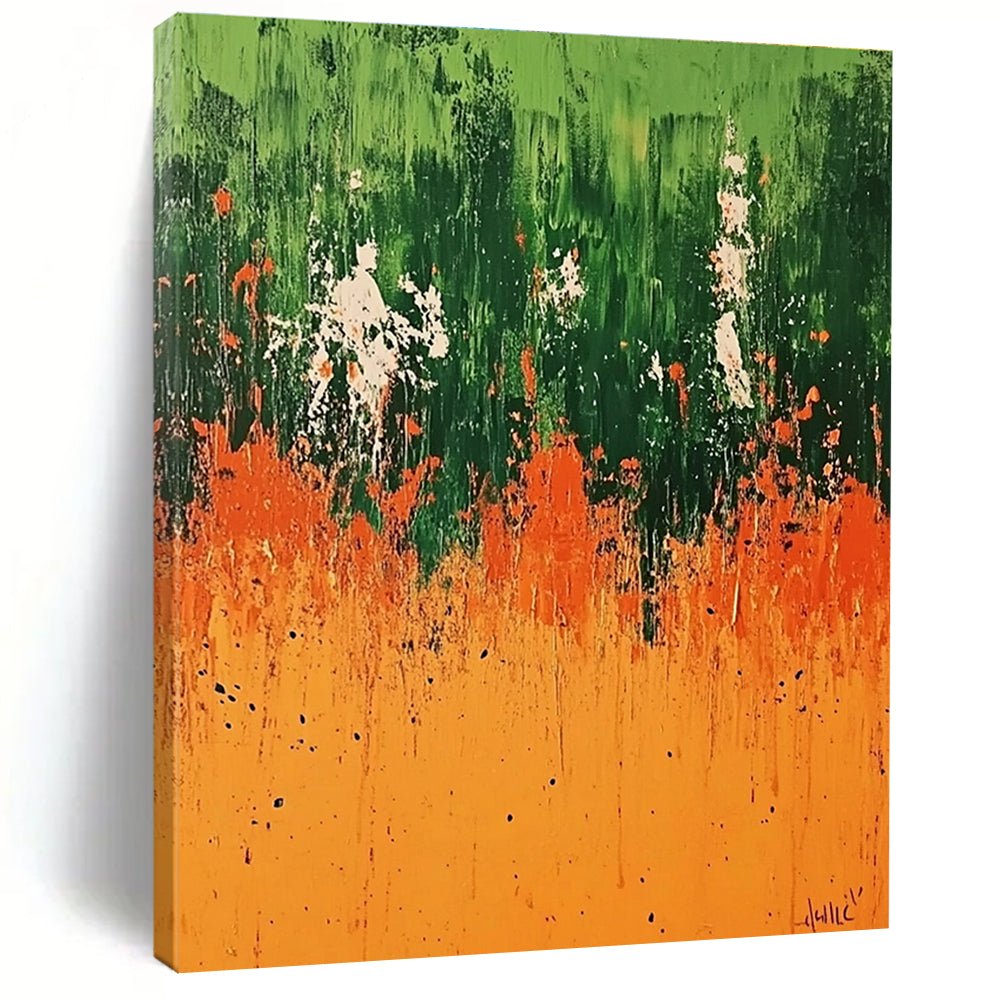 Green Orange Abstract Painting with Dripping Effects GER491