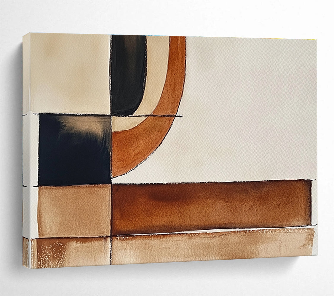 Large abstract watercolor painting featuring brown black and white shapes with minimalist earthy tones for a boho-inspired artistic touch.SC394