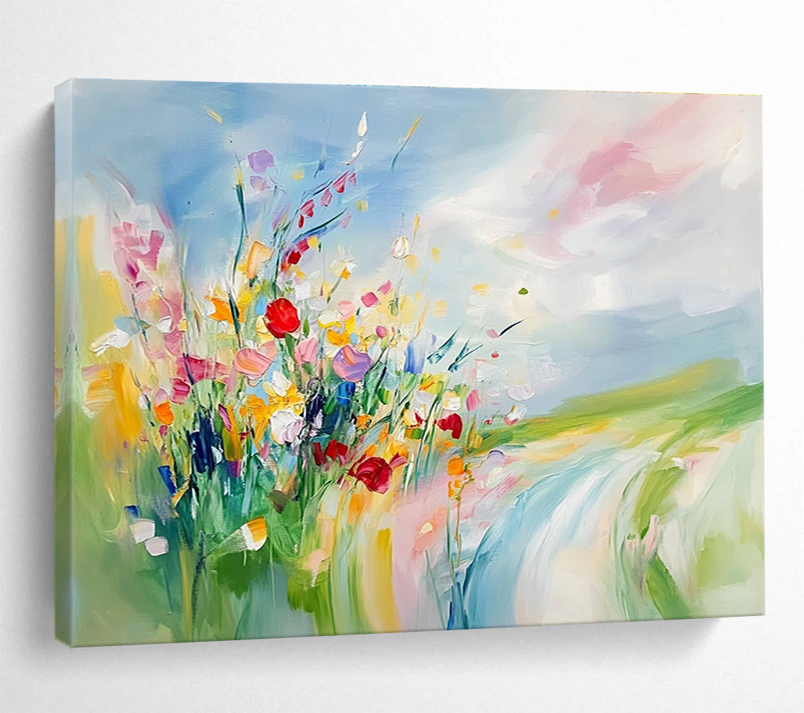 Colorful Wildflower Abstract Painting with Vibrant Blooms and Landscape DYP244