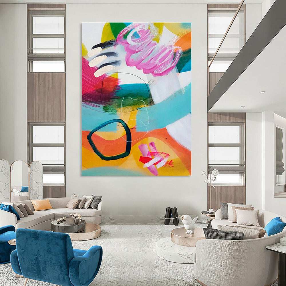 Gigantic Custom Hand-Painted Abstract Canvas for Urban Bird - Watching Hubs  DLZ0099