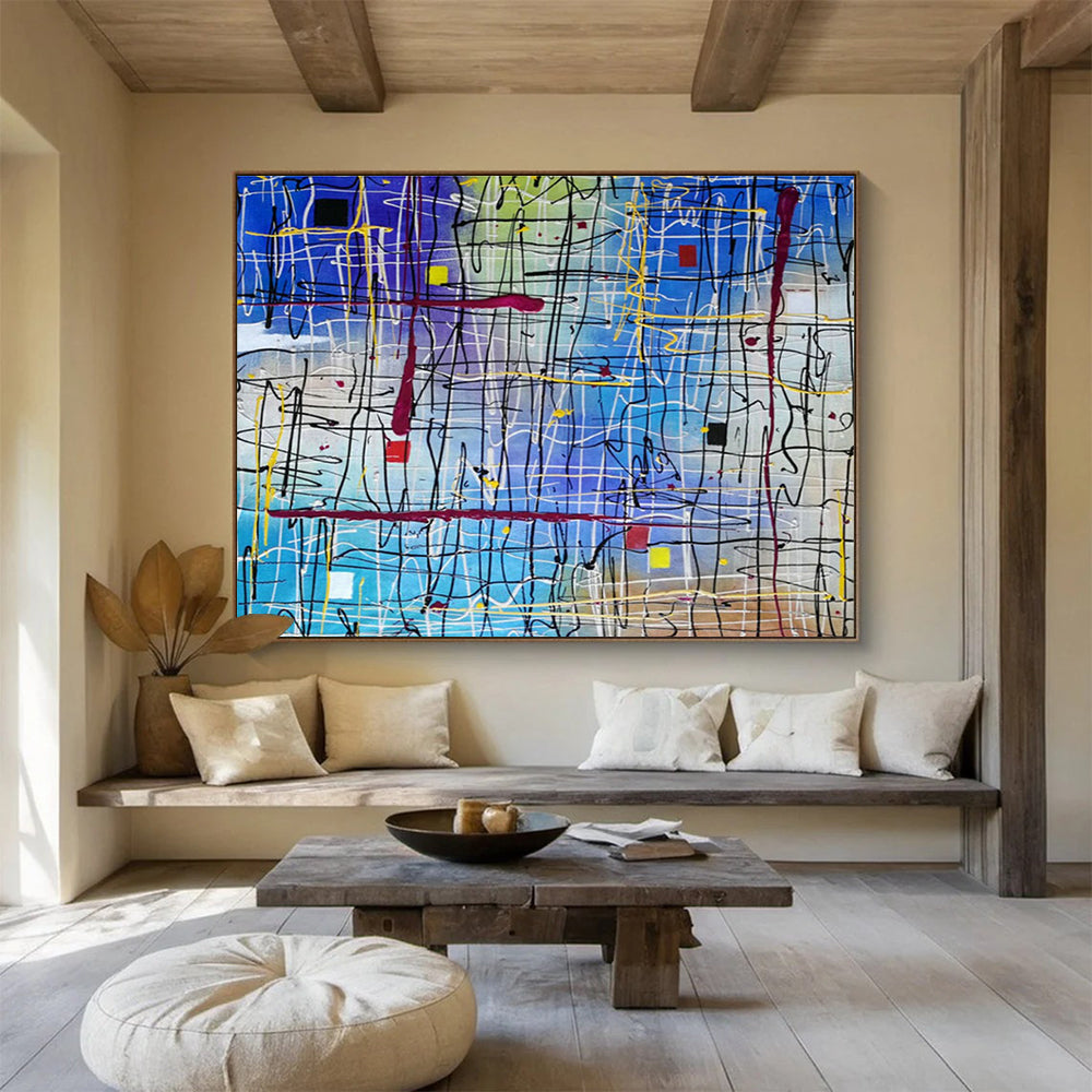 Hand-Painted Large Abstract Canvas, Dramatic Black and White for Entryways DLZ3233