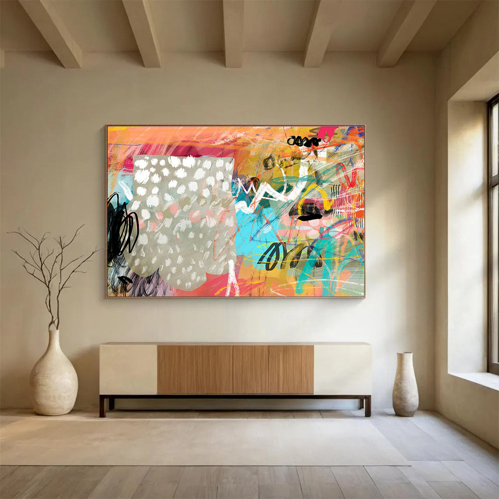 Kinetic Mobile Custom Hand-Painted Abstract for Atrium Installations