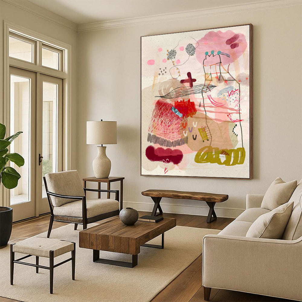Large-Sized Custom Hand-Painted Abstract Painting - Whimsical Touch for Children’s Playrooms  DLZ0165