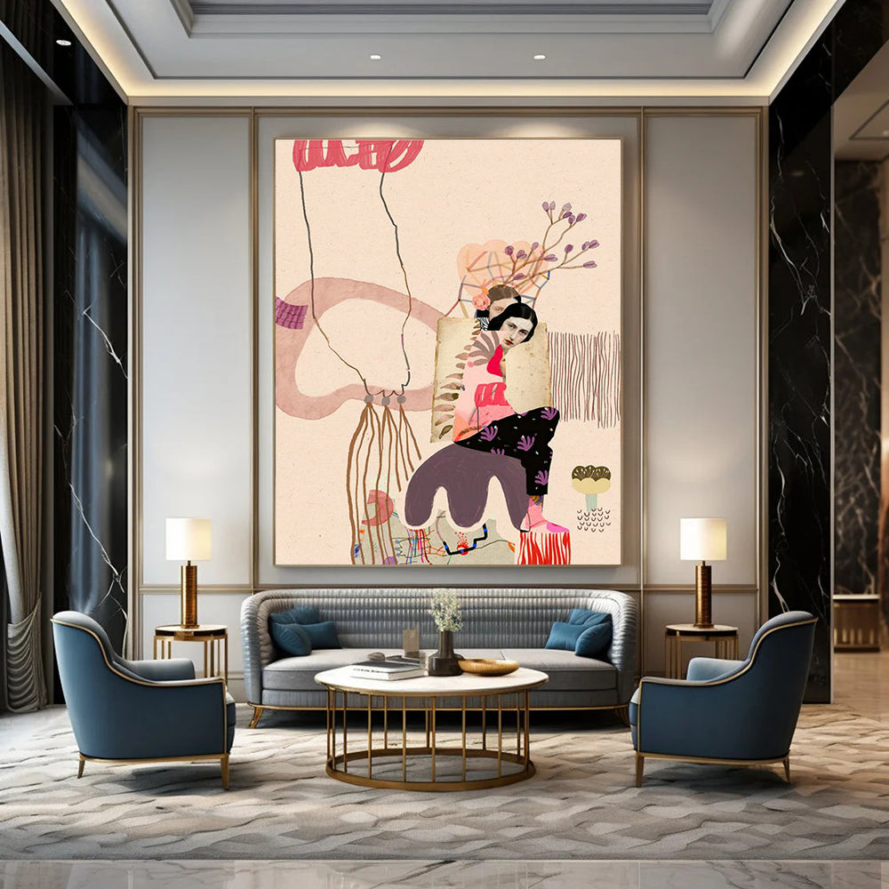 Grand Custom Hand-Painted Abstract Artwork - Exquisite Addition to Banquet Halls  DLZ0153