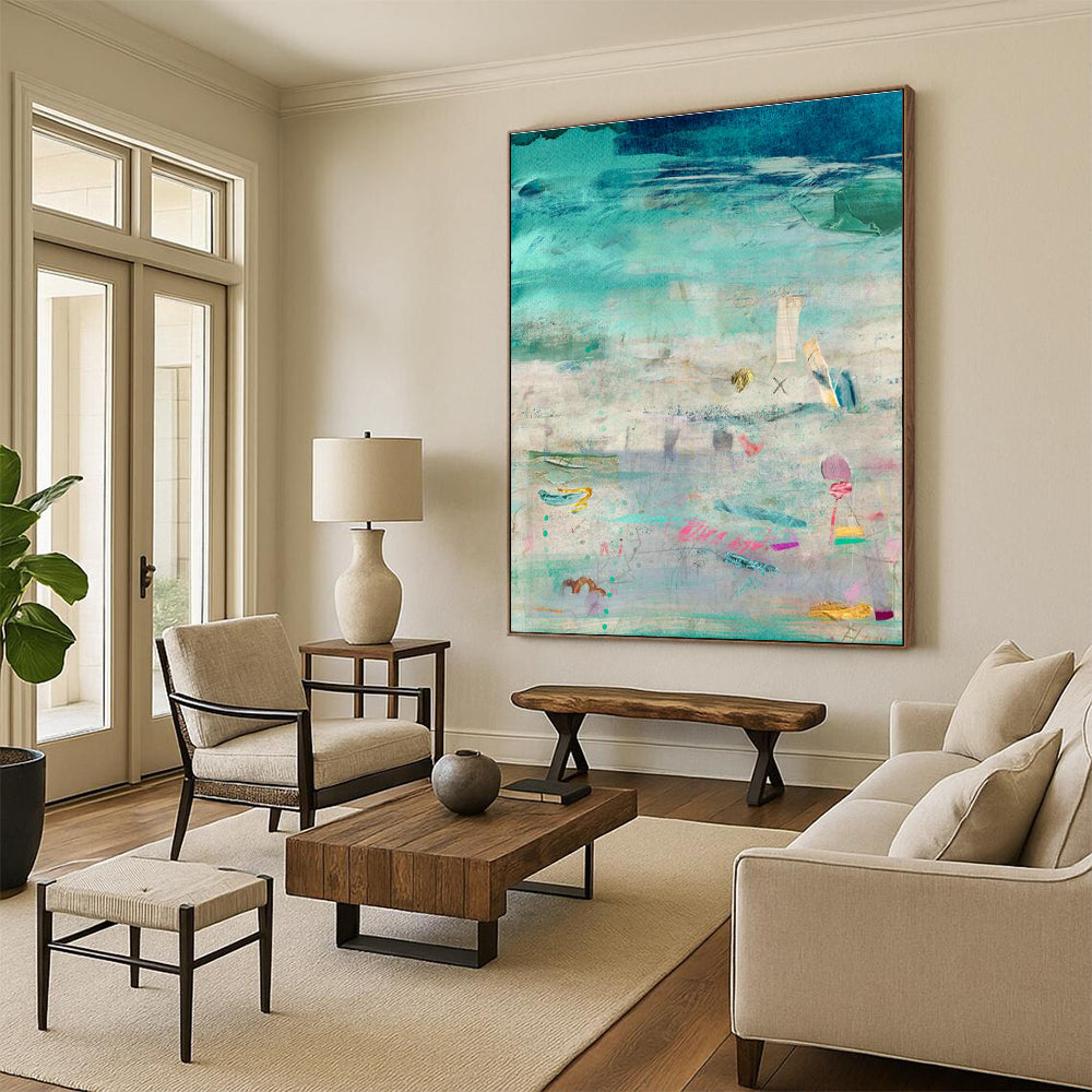 Large-Scale Custom Hand-Painted Abstract Painting - Artistic Embellishment for Libraries  DLZ0133
