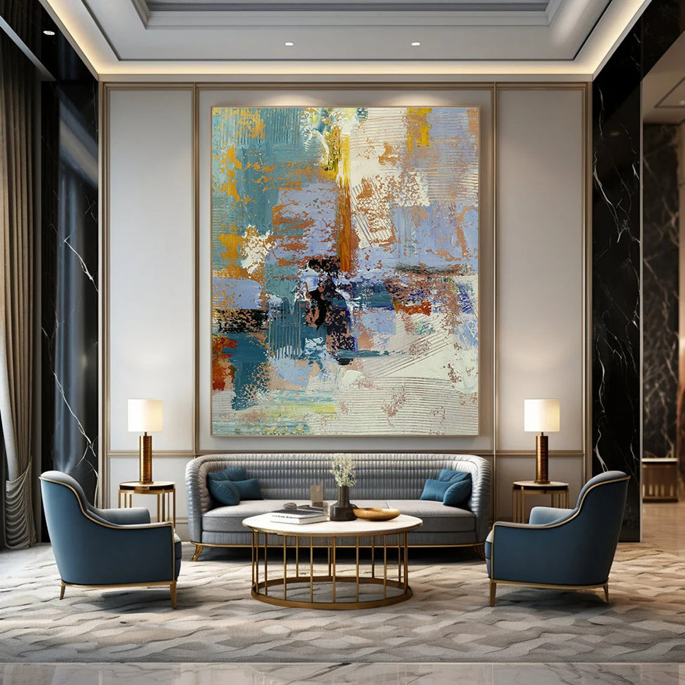 Large Custom Hand-Painted Abstract Canvas - Artistic Harmony for Yoga and Meditation Retreats  DLZ0348