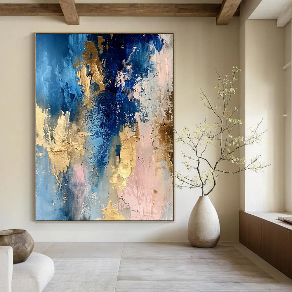 Blue Gold and Pink Abstract Painting with Dynamic Layers ADGE072