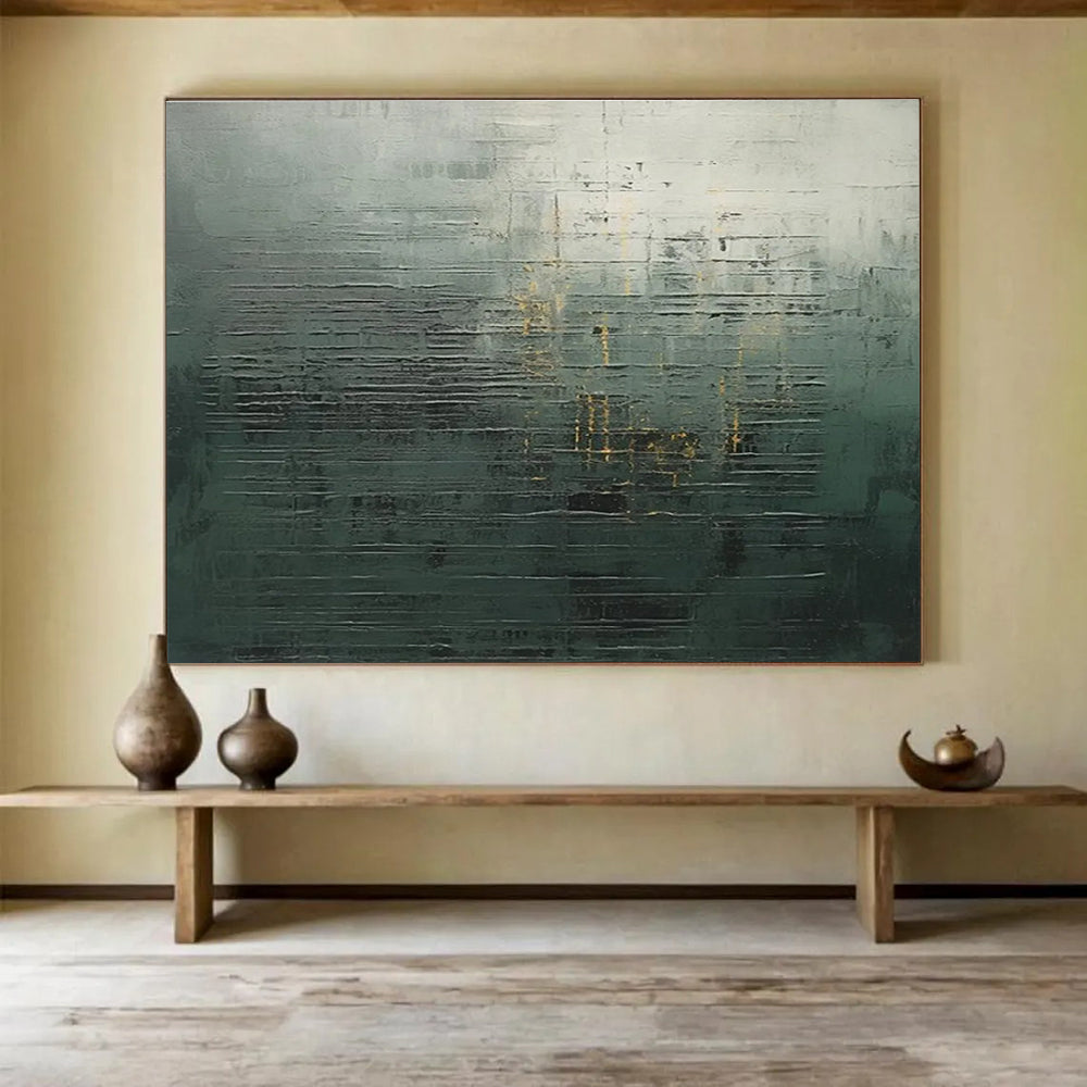Green Gold Abstract Painting with Textured Layers THY323