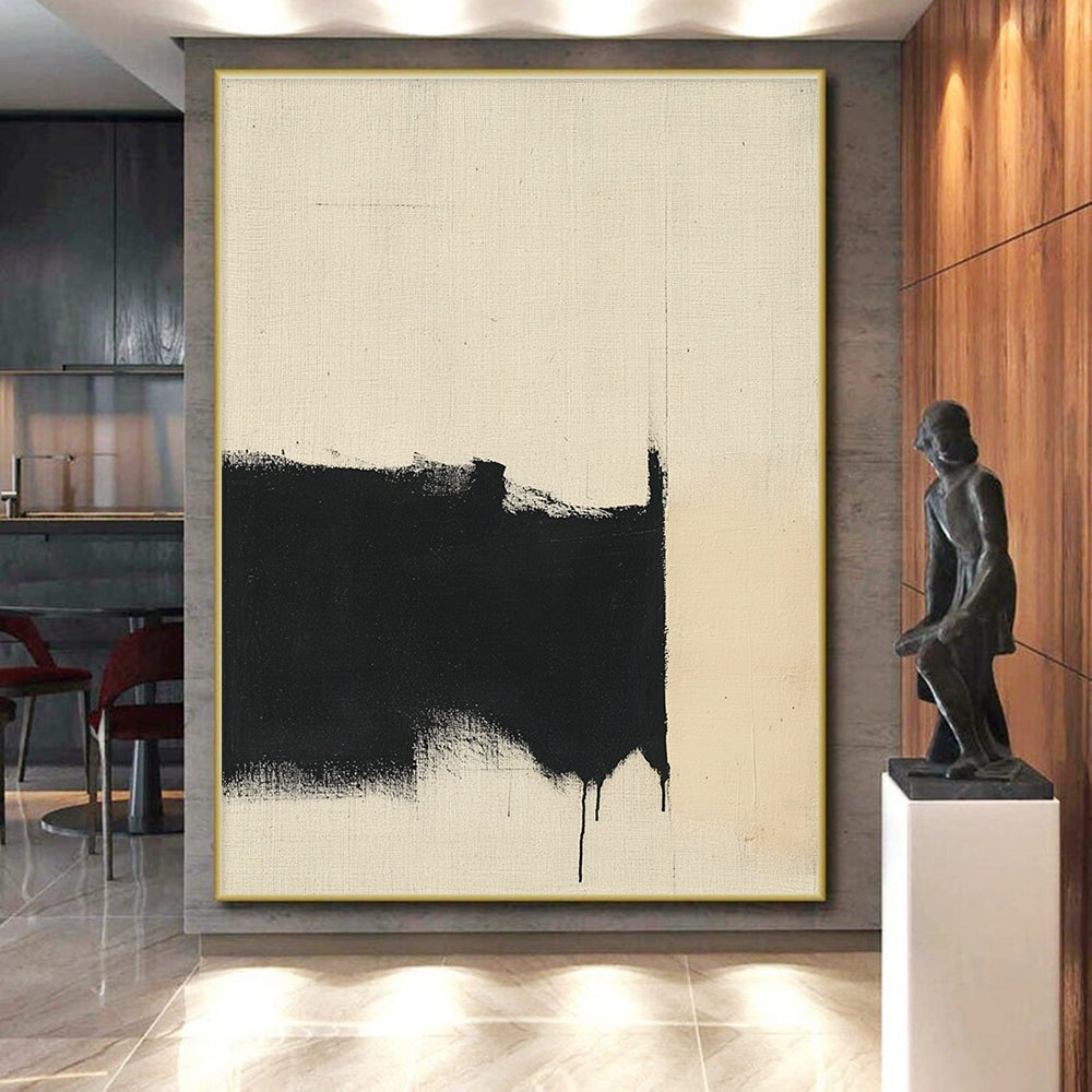 Black and Beige Drip Abstract Painting with Raw Expression GER179
