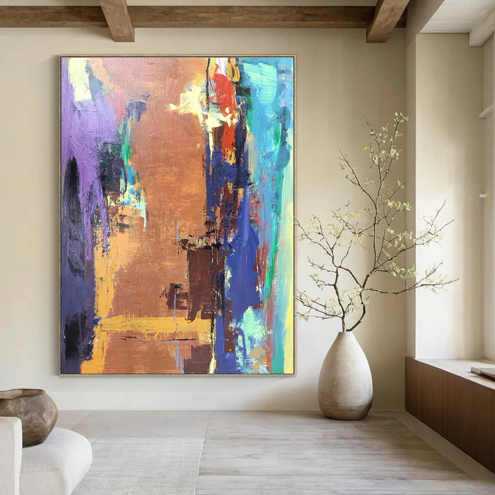 Purple Orange Blue Color Block Abstract Painting ADGE036