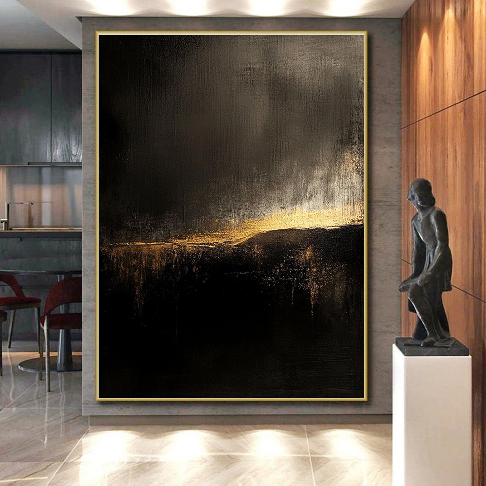 Dark and Gold Abstract Painting with Subtle Light Gradient GER091