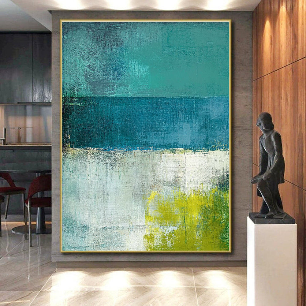 Teal and Green Abstract Painting with Calm Color Fields GER549