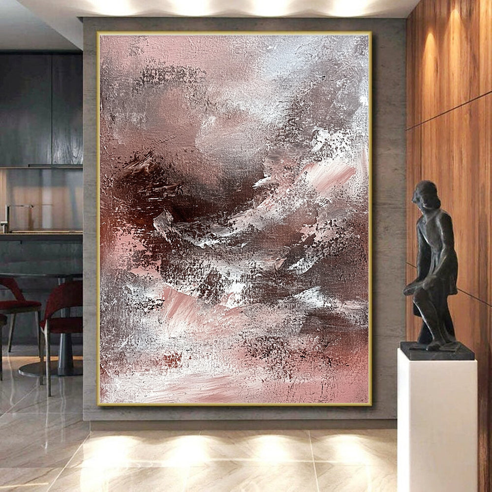 Pink Gray Textured Abstract Painting with Layered Brushstrokes GER770