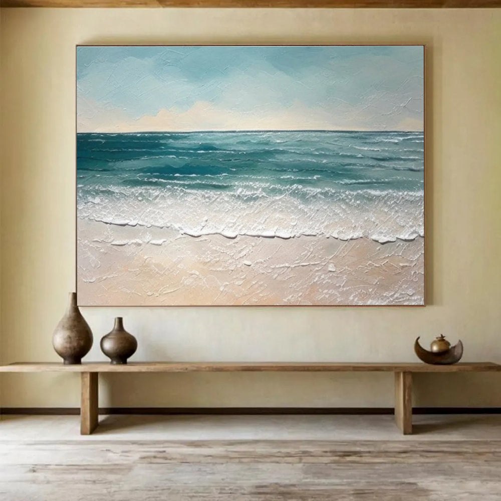 Blue Green Textured Sea Beach Abstract Painting THY061