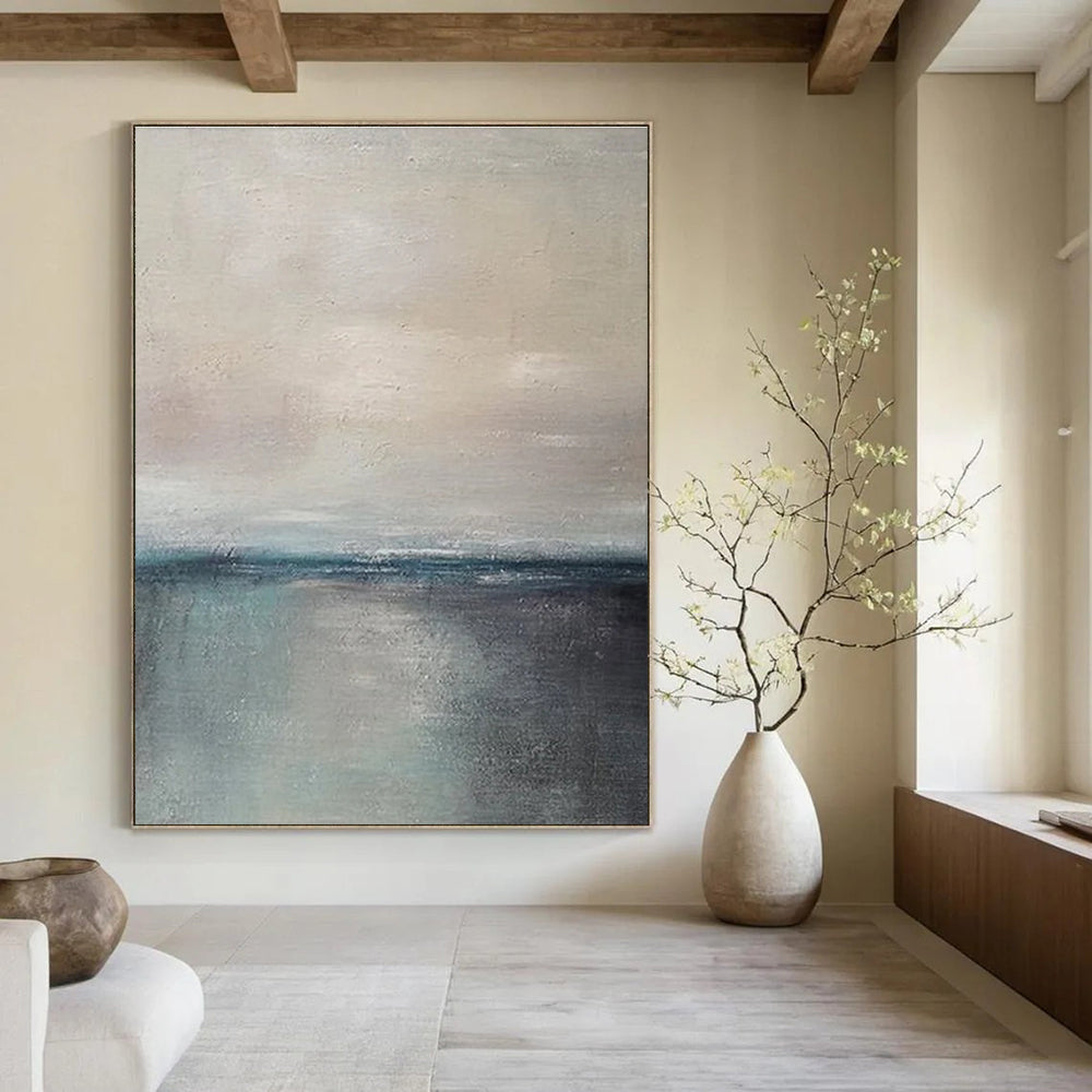 Beige Grey Blue Minimalist Abstract Painting ADGE034