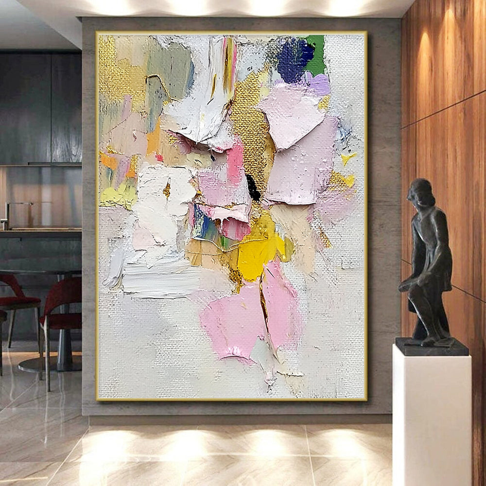 Colorful Patchwork Abstract Painting with Gold Accents GER620