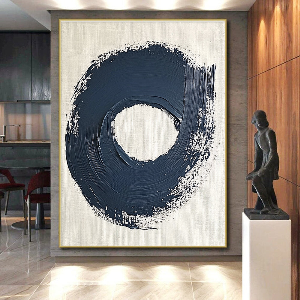 Navy Blue Circular Abstract Painting with Bold Strokes GER086