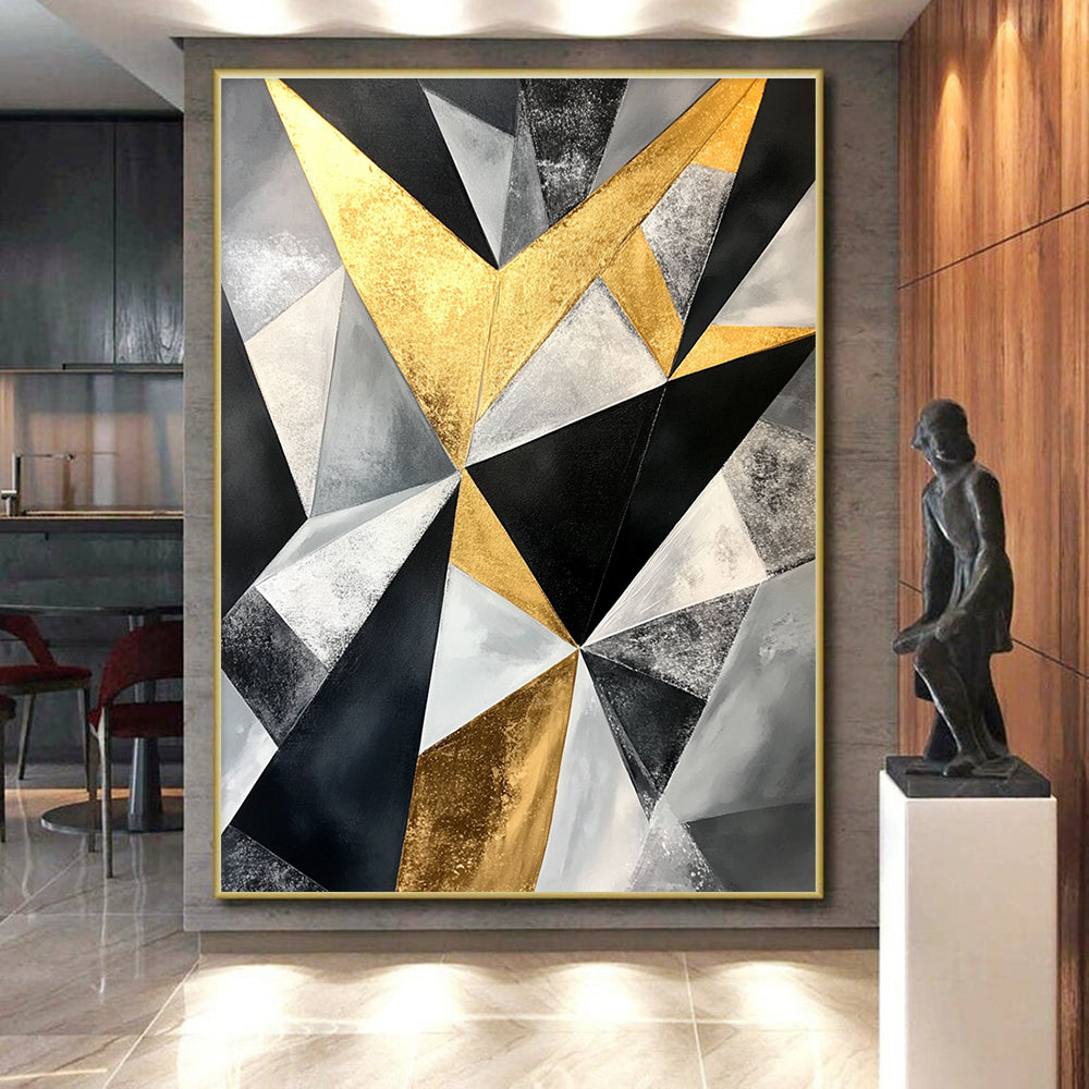 Geometric Gold Abstract Painting with Sharp Angles GER446