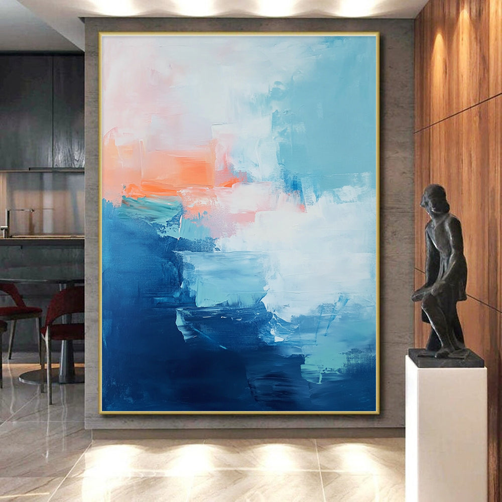 Blue Orange Abstract Painting with Layered Hues GER813