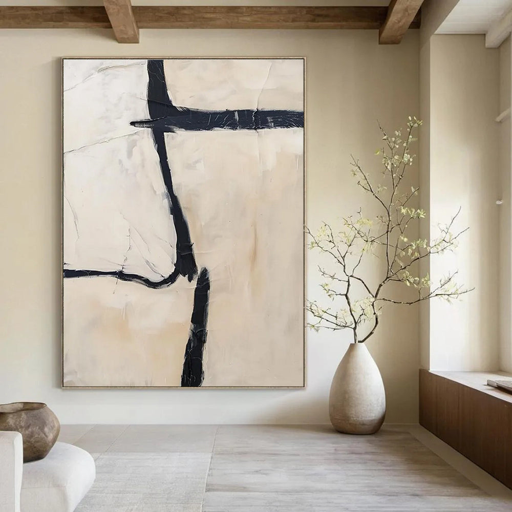 Minimalist Black - White Abstract Painting with Bold Lines ADGE452