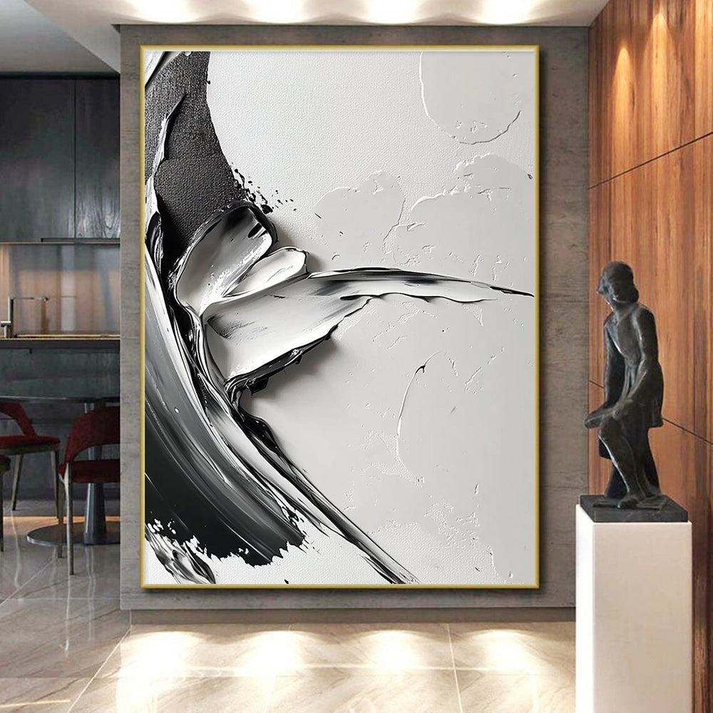 Textured Gray Abstract Painting with Bold Strokes GER355