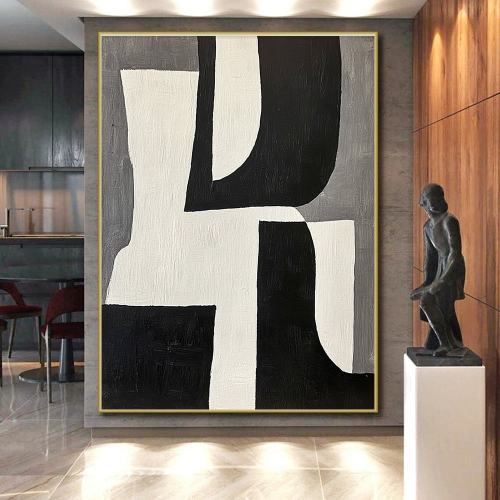 Geometric Black White and Gray Abstract Painting GER611