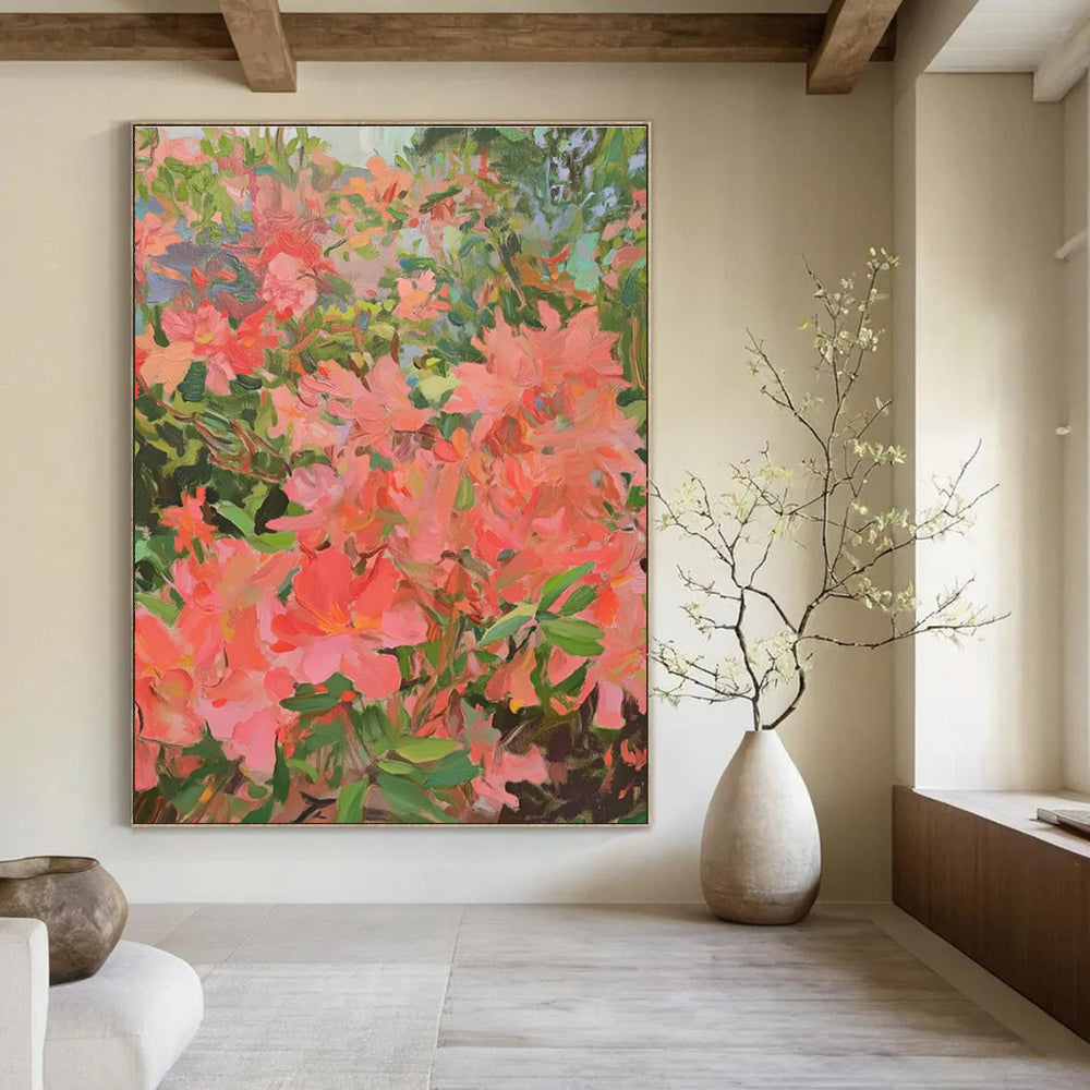 Pink Blossom Abstract Painting with Lush Greenery ADGE433