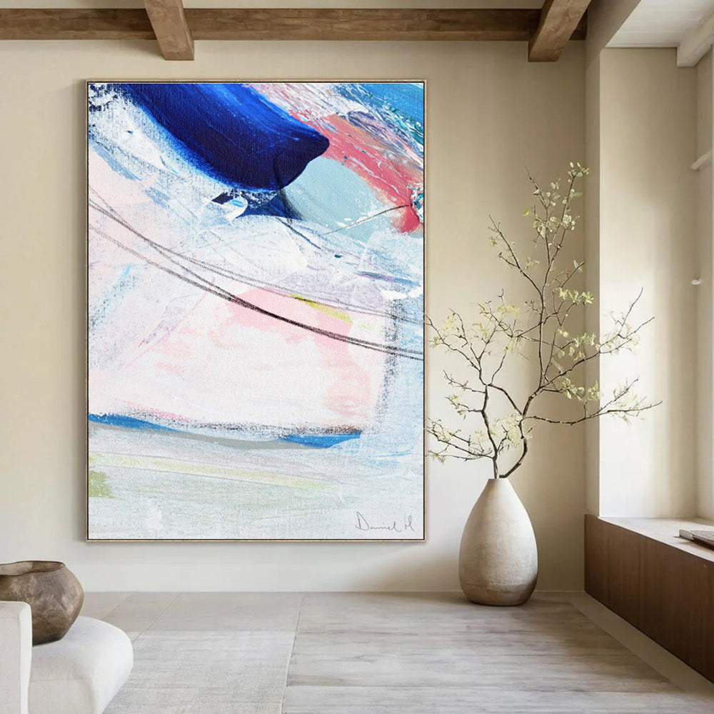 Colorful Abstract Swirls with Blue and Pink Painting ADGE150