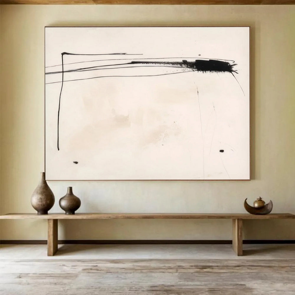 Black White Minimalist Line Abstract Painting THY056