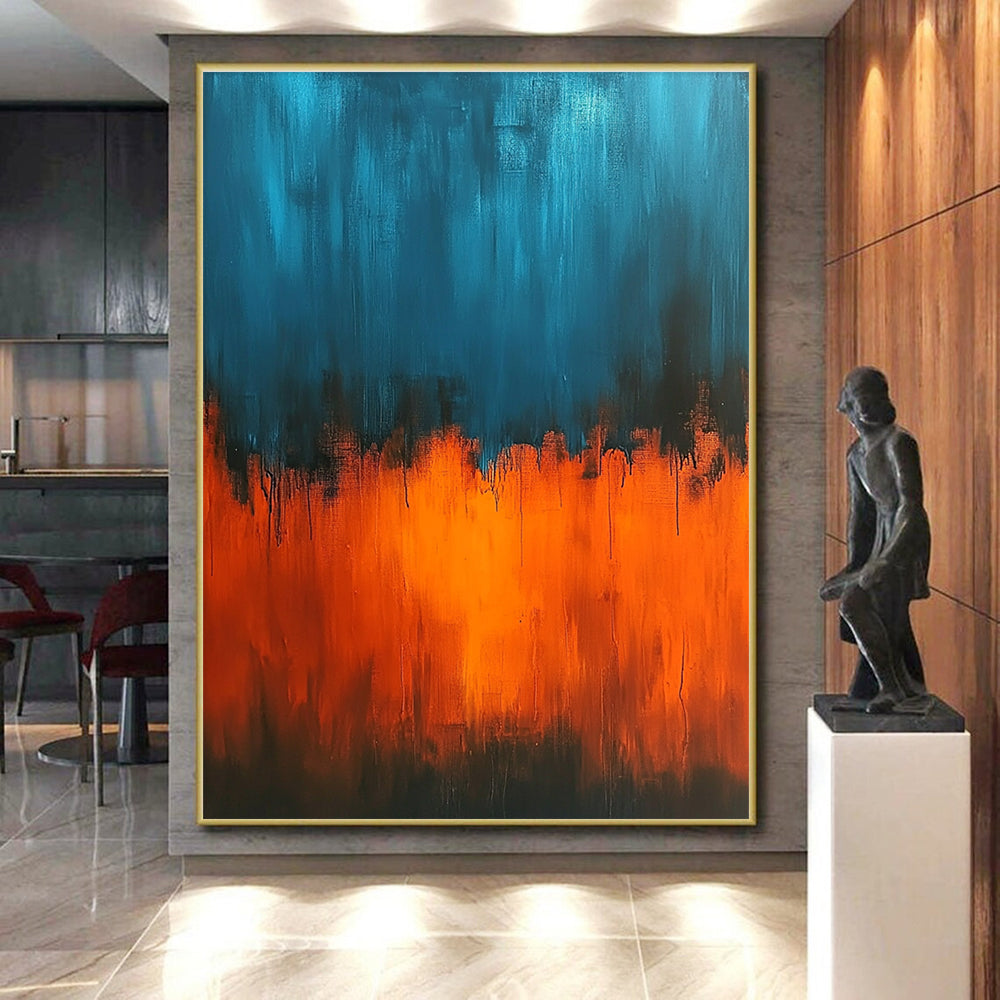 Teal and Orange Abstract Painting with Vivid Transitions GER388