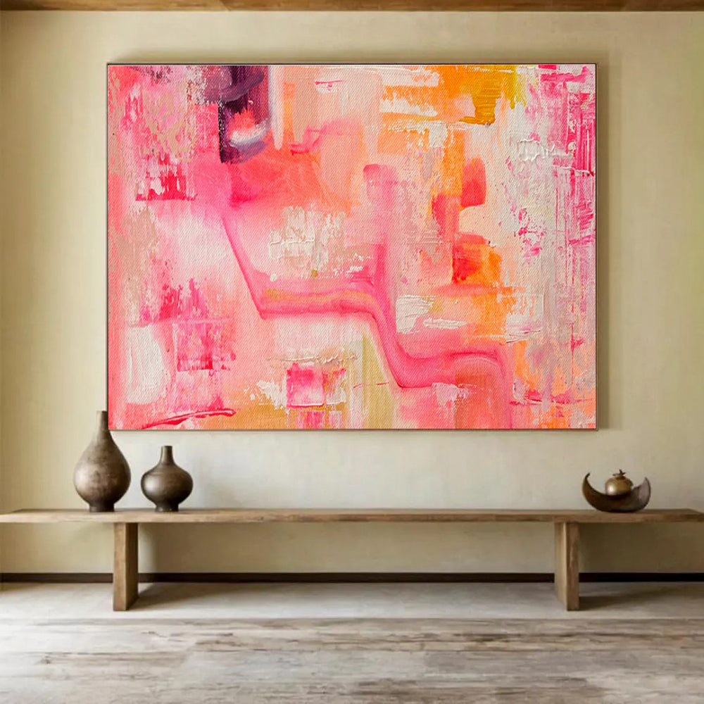Pink Orange Abstract Painting with Soft Color Transitions THY360