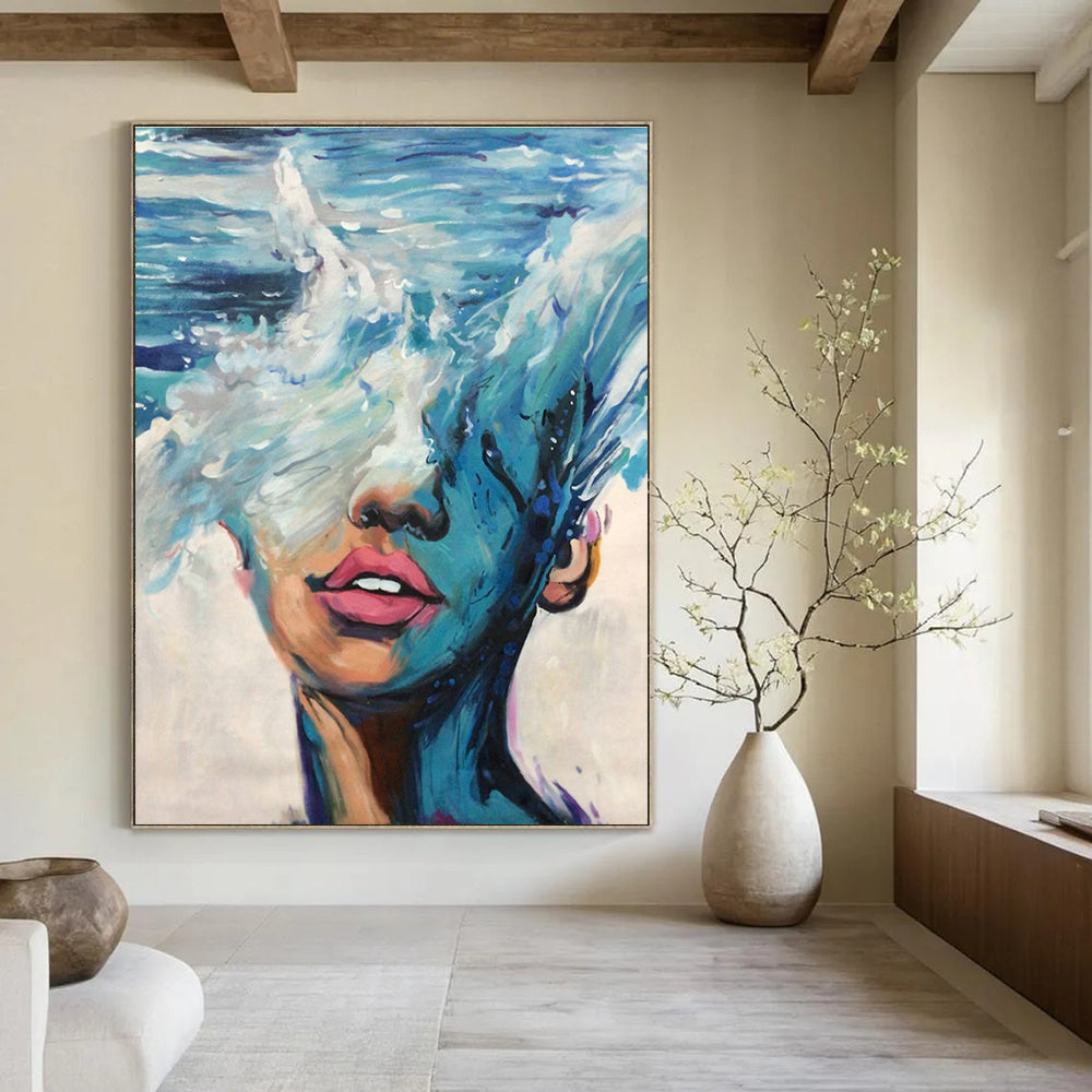 Ocean Wave and Face Abstract Painting ADGE347