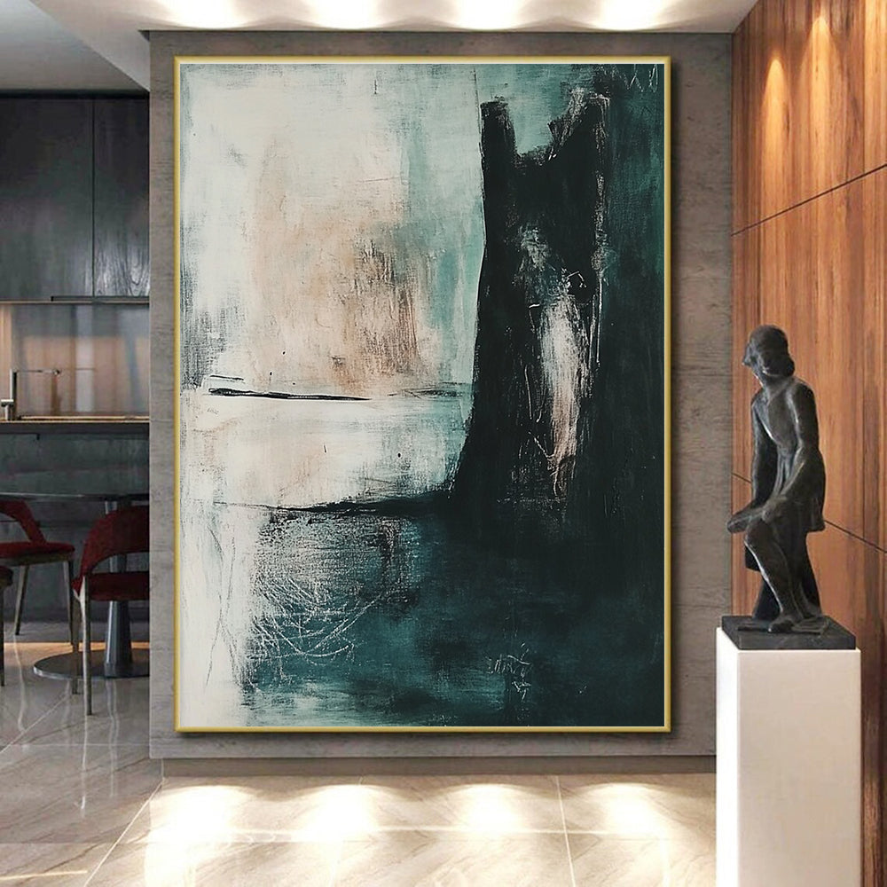 Teal and Black Abstract Painting with Mysterious Ambiance GER579