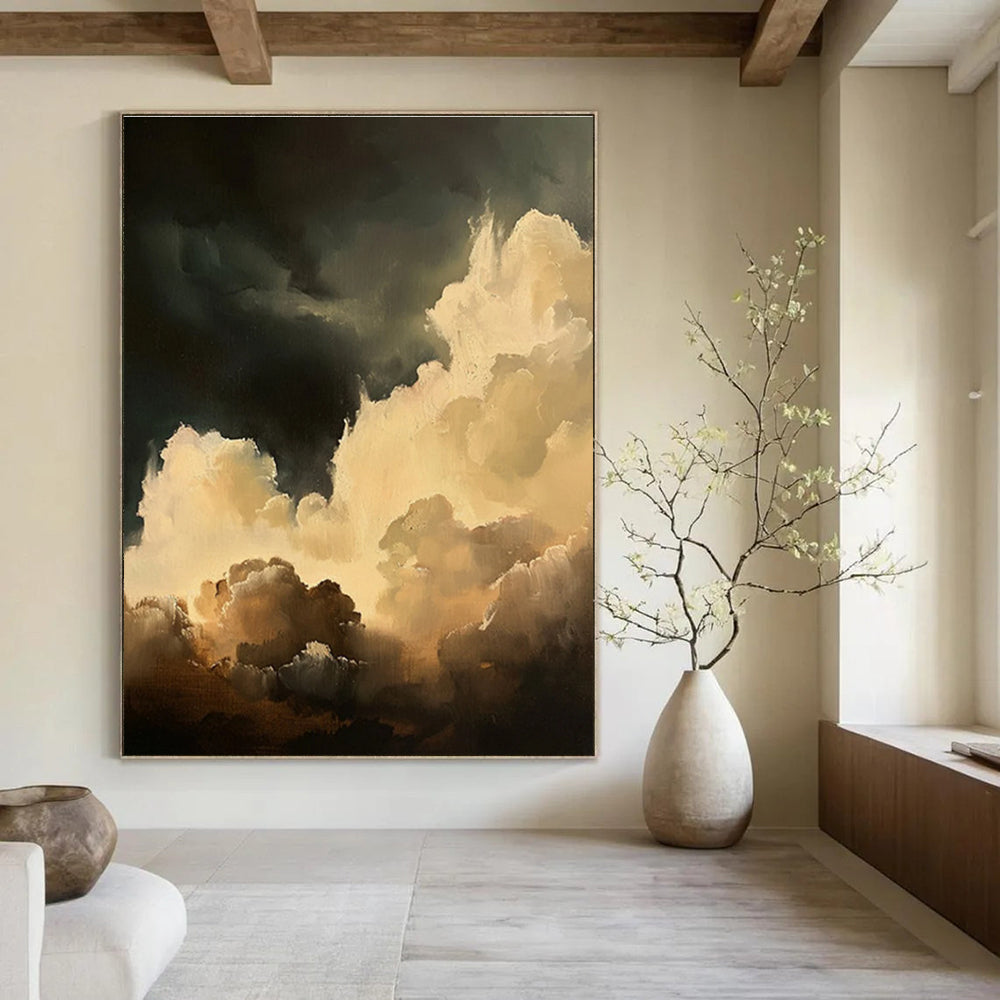 Cream Clouds Dark Sky Abstract Painting ADGE022