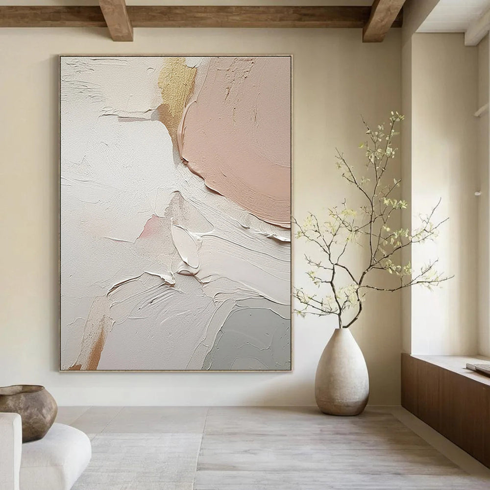 Soft Pastel Impasto Abstract Painting with Gold Accents ADGE451
