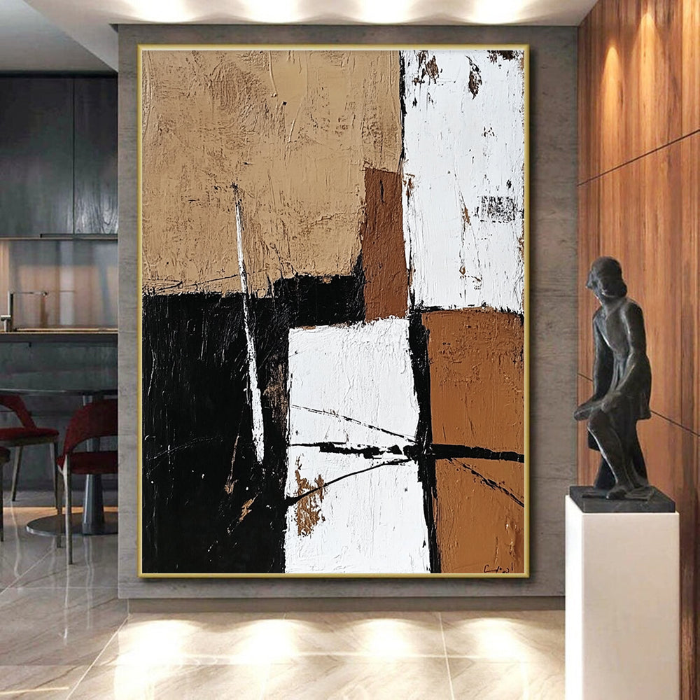 Geometric Neutral Abstract with Black White and Brown GER354