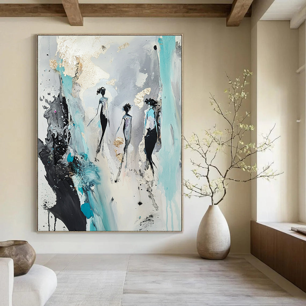 Large abstract painting on paper with pastel polka dots and stripes adorned with tiny hearts and stars at each dot's edge.STSC726