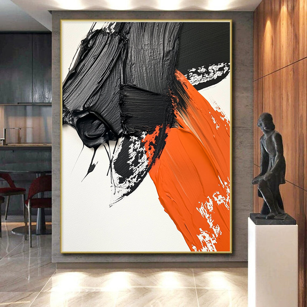 Black Orange White Abstract Painting with Thick Textures GER048