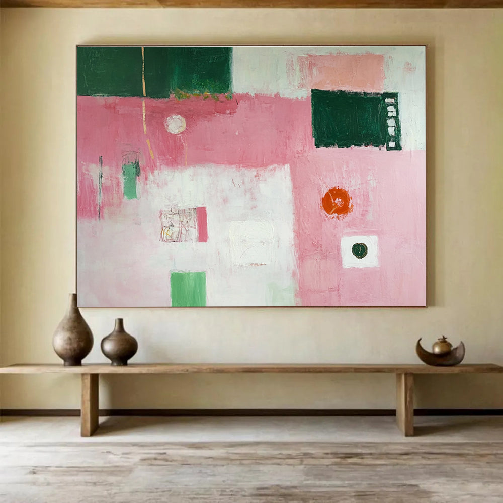 Pink - Dominated Abstract Painting with Various Shapes DYP129